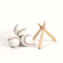 Wooden Baseball Display Stand with Mini Bats & Ring for Tennis Softball