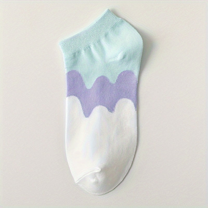 6 Pairs Colorblock Ankle Socks Soft Lightweight All match Women's Stockings