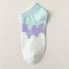 6 Pairs Colorblock Ankle Socks Soft Lightweight All match Women's Stockings
