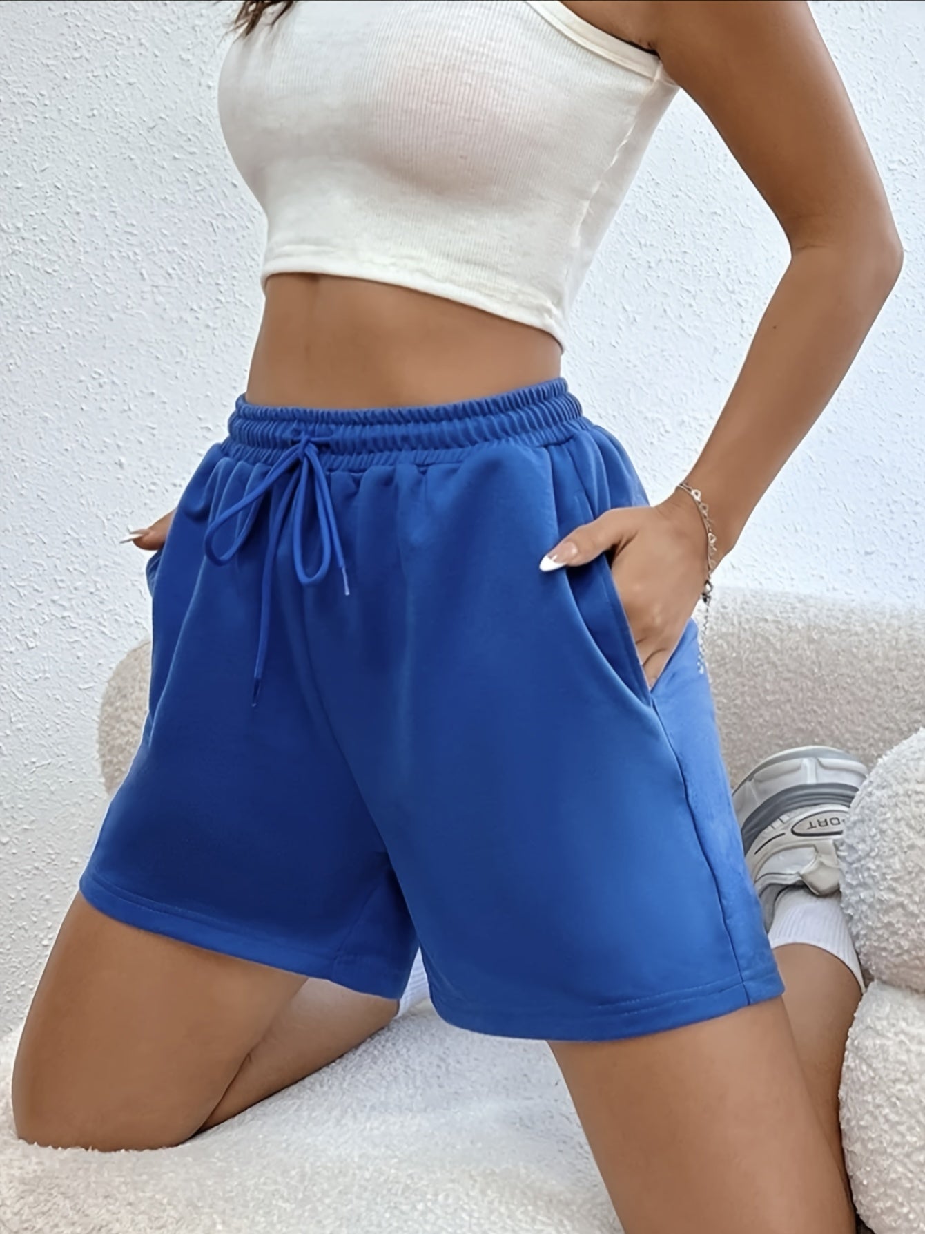 Drawstring Waist Shorts Casual Solid Shorts For Summer & Spring