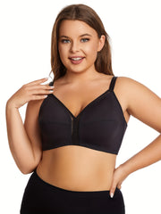 Bra Women's Plus Solid Contrast Mesh Buckle Back Soft Seamless Bra
