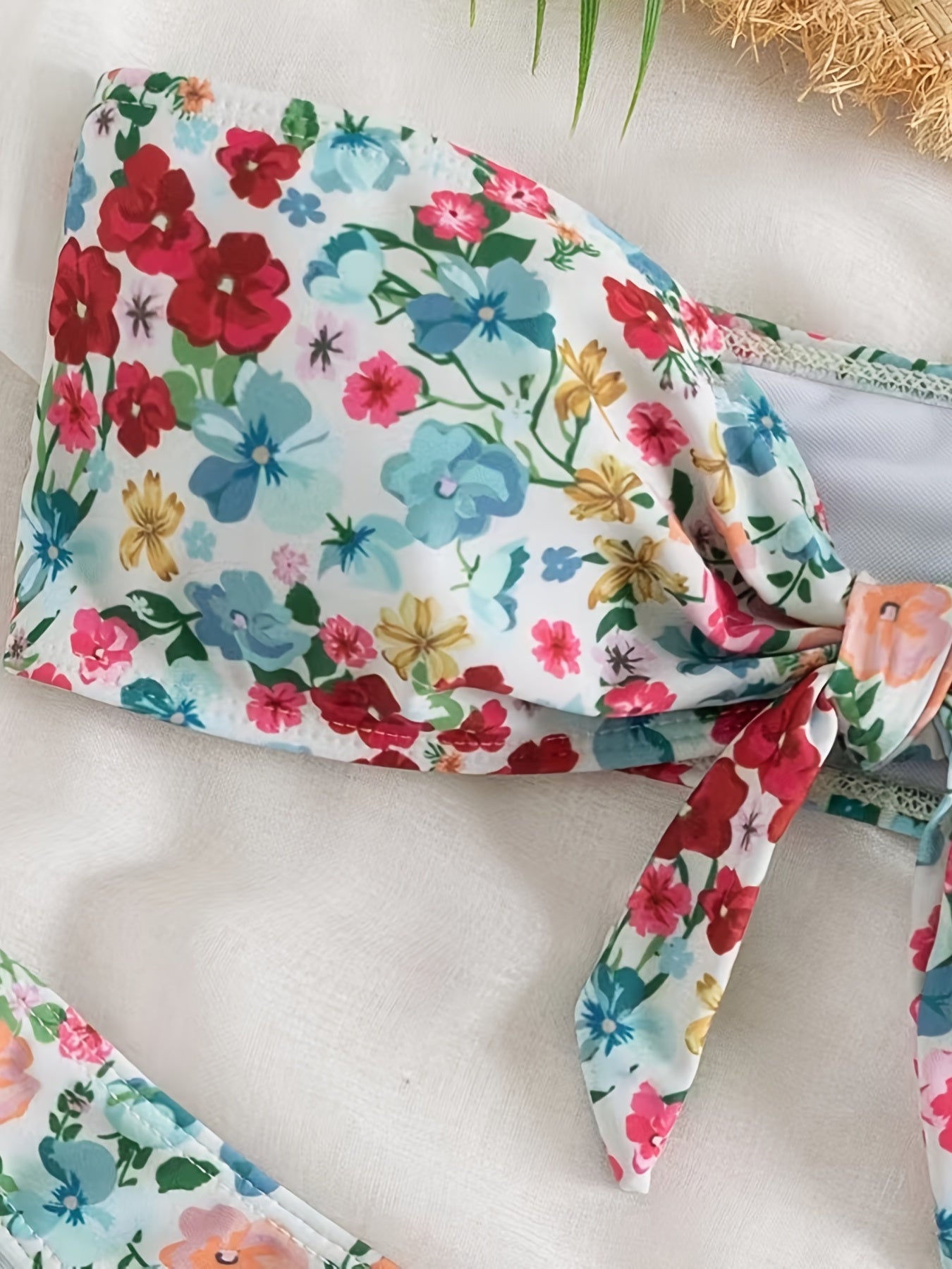 Floral Print Bandeau Bikini Sets Knot Front Strapless Tube Top