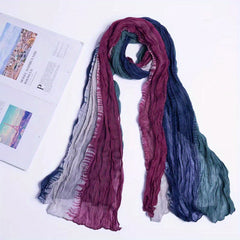 Vintage Tie Dye Voile Scarf Block Crinkle Shawl