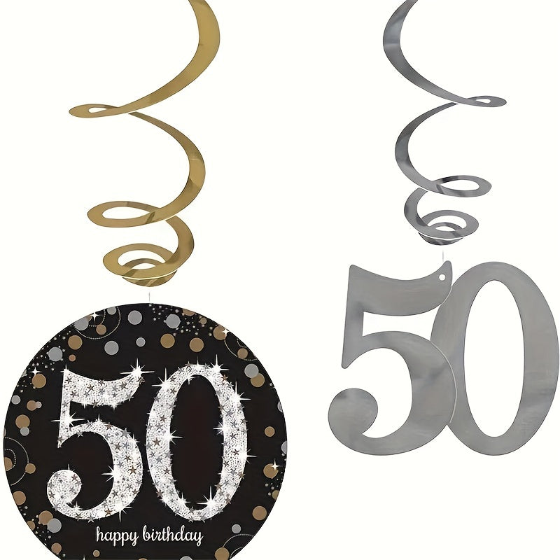 6pcs Gold Silver Hanging Swirls for 50th Birthday Decorations