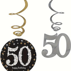 6pcs Gold Silver Hanging Swirls for 50th Birthday Decorations