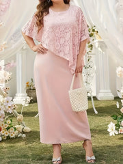 Lace Stitching Cape Sleeve Maxi Dress for Wedding Party