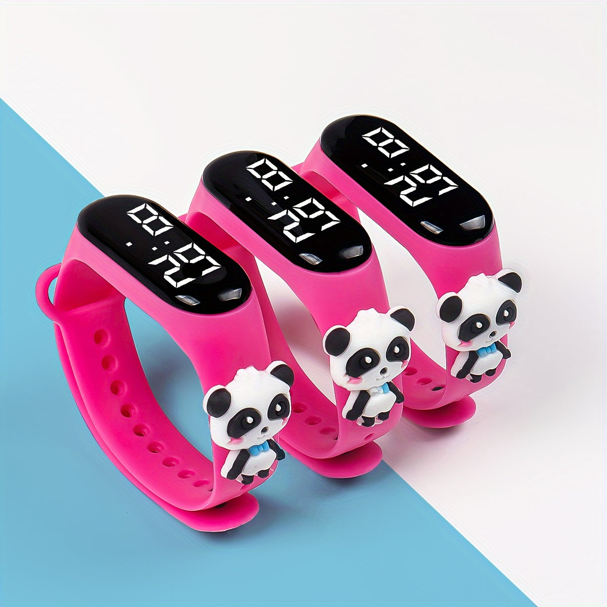 3pcs Panda Cartoon Kids' Electronic Watch Digital Display TPU Band Perfect Gift