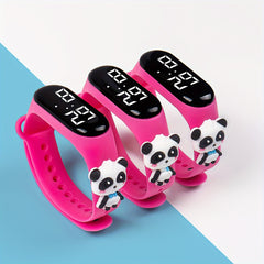 3pcs Panda Cartoon Kids' Electronic Watch Digital Display TPU Band Perfect Gift