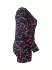 Loungewear Romper Women's Heart Print Long Sleeve