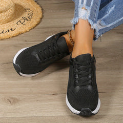 Women's Solid Mesh Sneakers Lace-Up Low Round Toe Breathable Shoes