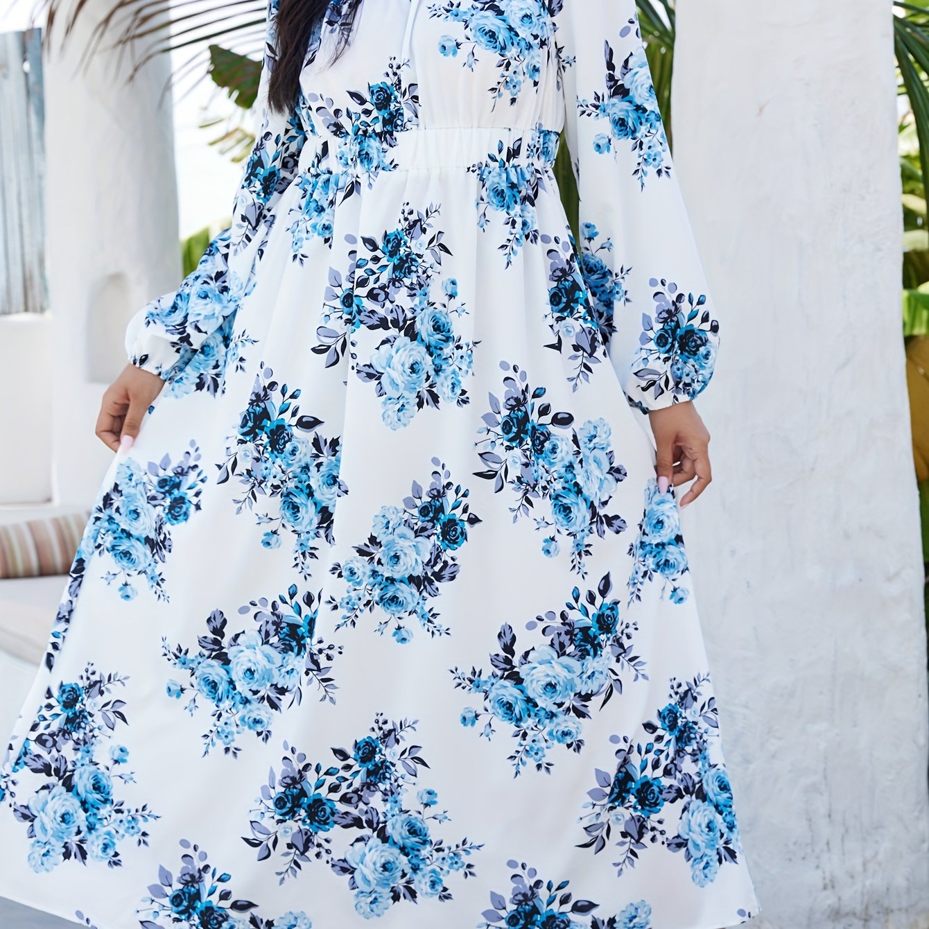 Floral Print Long Sleeve Maxi Dress Plus Size