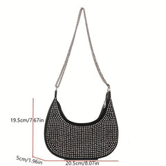 Rhinestone Crossbody Bag Chain Hobo Bag Women's Crescent Shoulder Purse
