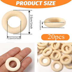 20pcs 1 Inch Wooden Craft Ring Natural Mini Wooden Rings DIY Connectors