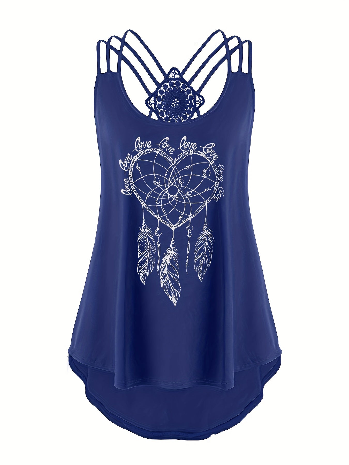 Heart Print Lace Contrast Suspender Vest Top