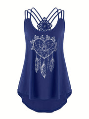 Heart Print Lace Contrast Suspender Vest Top
