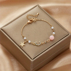 Moon Star Shape Beads Chain Anklet Adjustable Ankle Bracelet