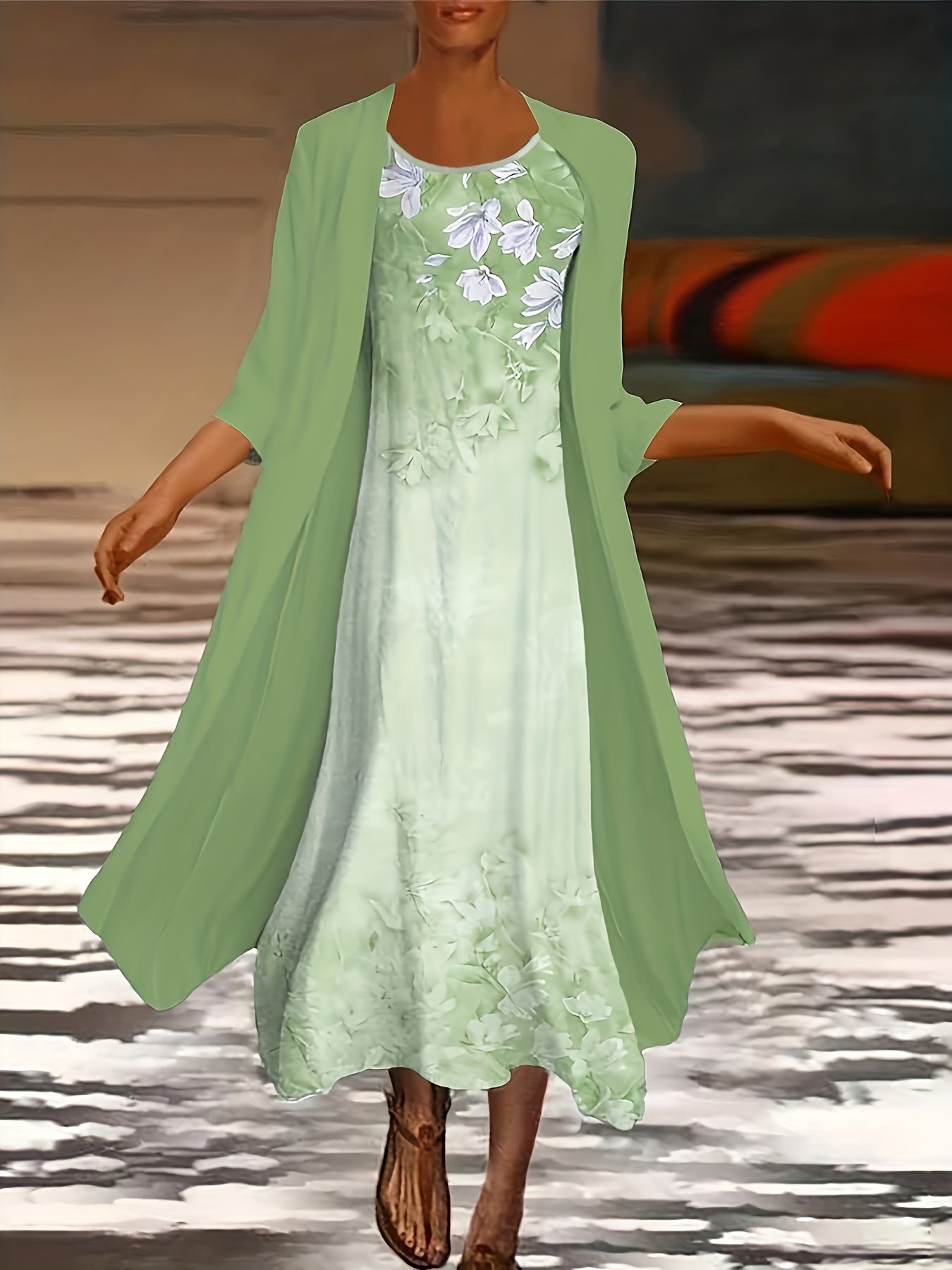 Floral Print Dress & Cardigan Set