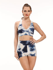Tie Dye Jacquard Yoga Shorts Seersucker Fabric Stretchy Sports Shorts