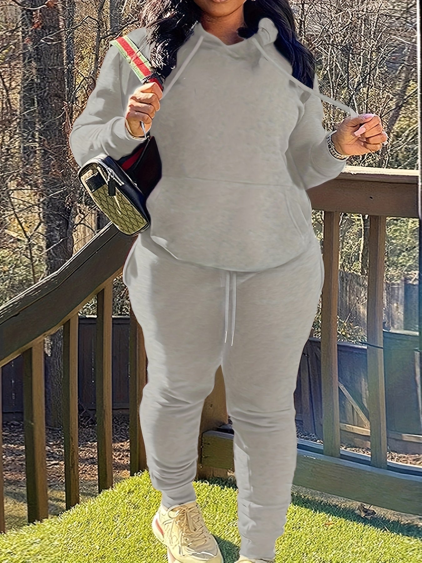 Solid Hooded Sweatshirt & Jogger Sweatpants Set