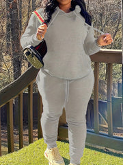 Solid Hooded Sweatshirt & Jogger Sweatpants Set