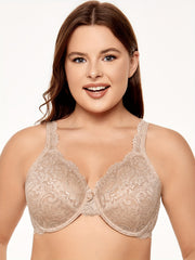Women's Plus Floral Lace Full Cover Underwire Bra