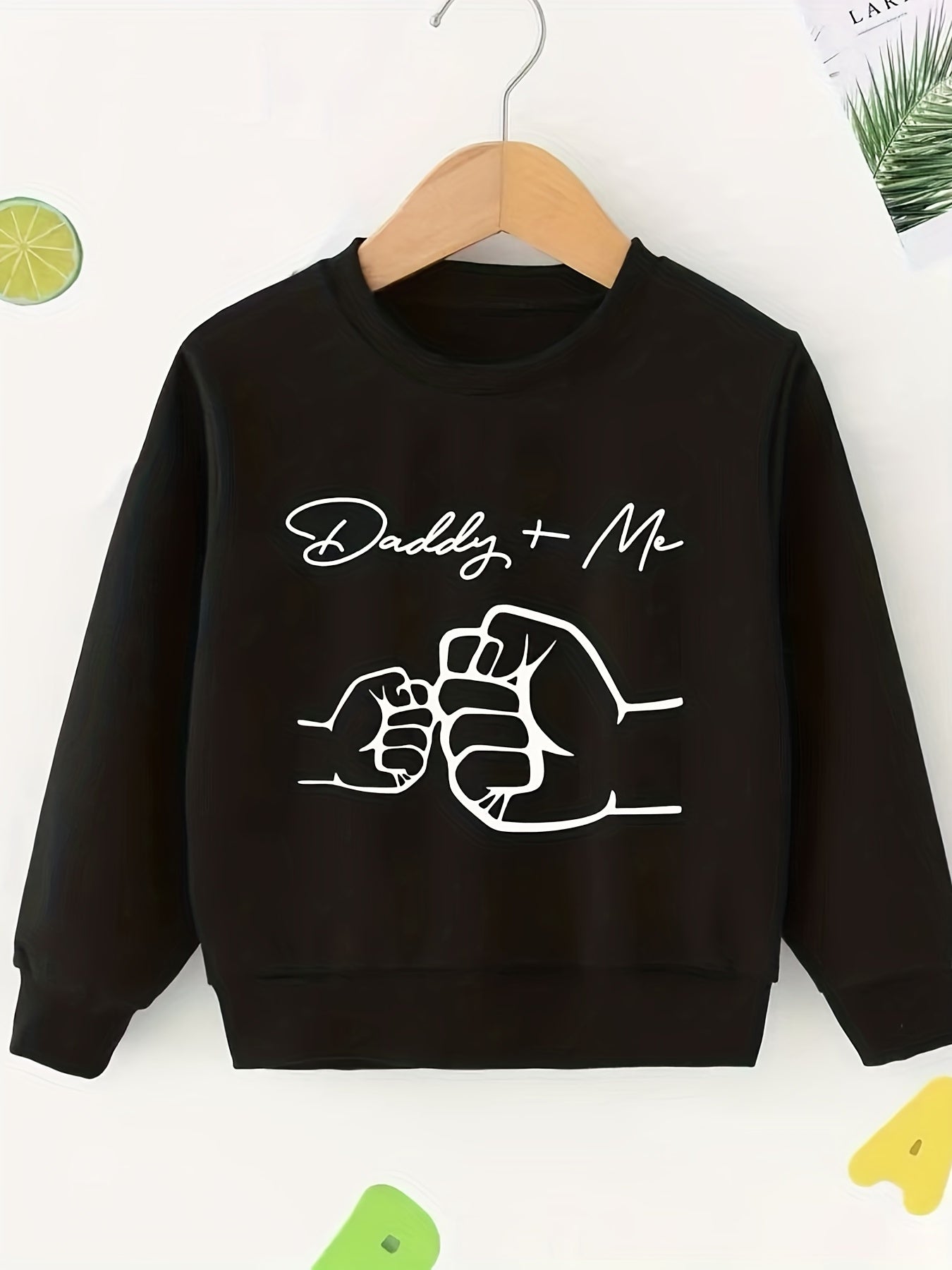 DADDY ME Fist Print Sweatshirt Boys Casual Graphic Stretch Fabric Autumn Winter