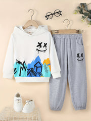 Boy's Geometric Pattern Outfit 2pcs Hoodie & Sweatpants Set