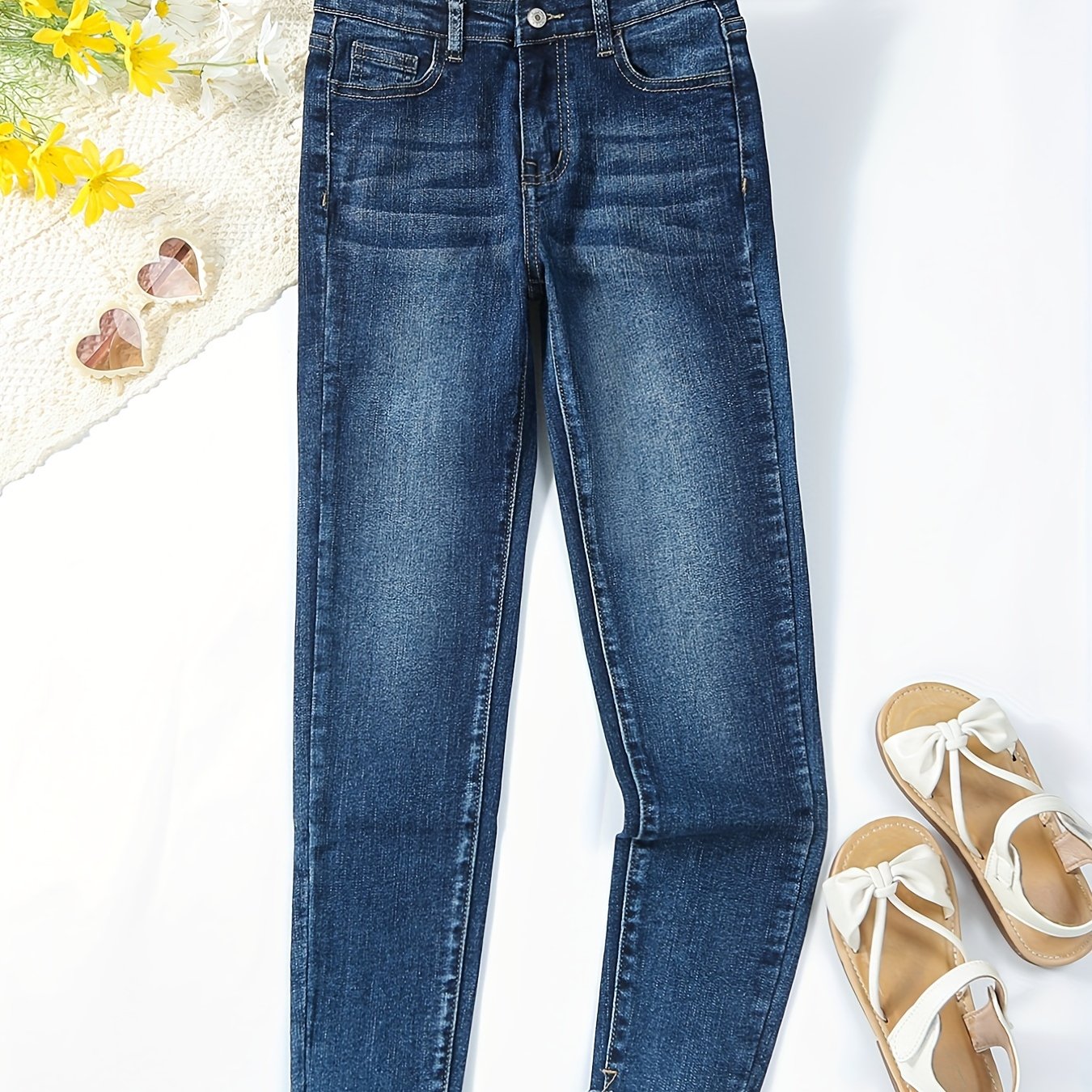 Girls Casual Skinny Slim Fit Denim Long Pants with Pocket Kids Clothing