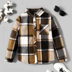 Boys Plaid Windbreaker Lapel Jacket Long Sleeve Button Down