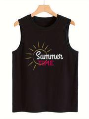 Sun & Letter Pattern Sports Vest Sleeveless Casual Top