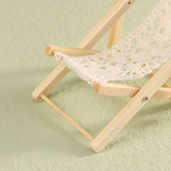 1pc Folding Lounge Chair Recycled Wood & Fabric for 1:12 1:6 Dollhouse Furniture