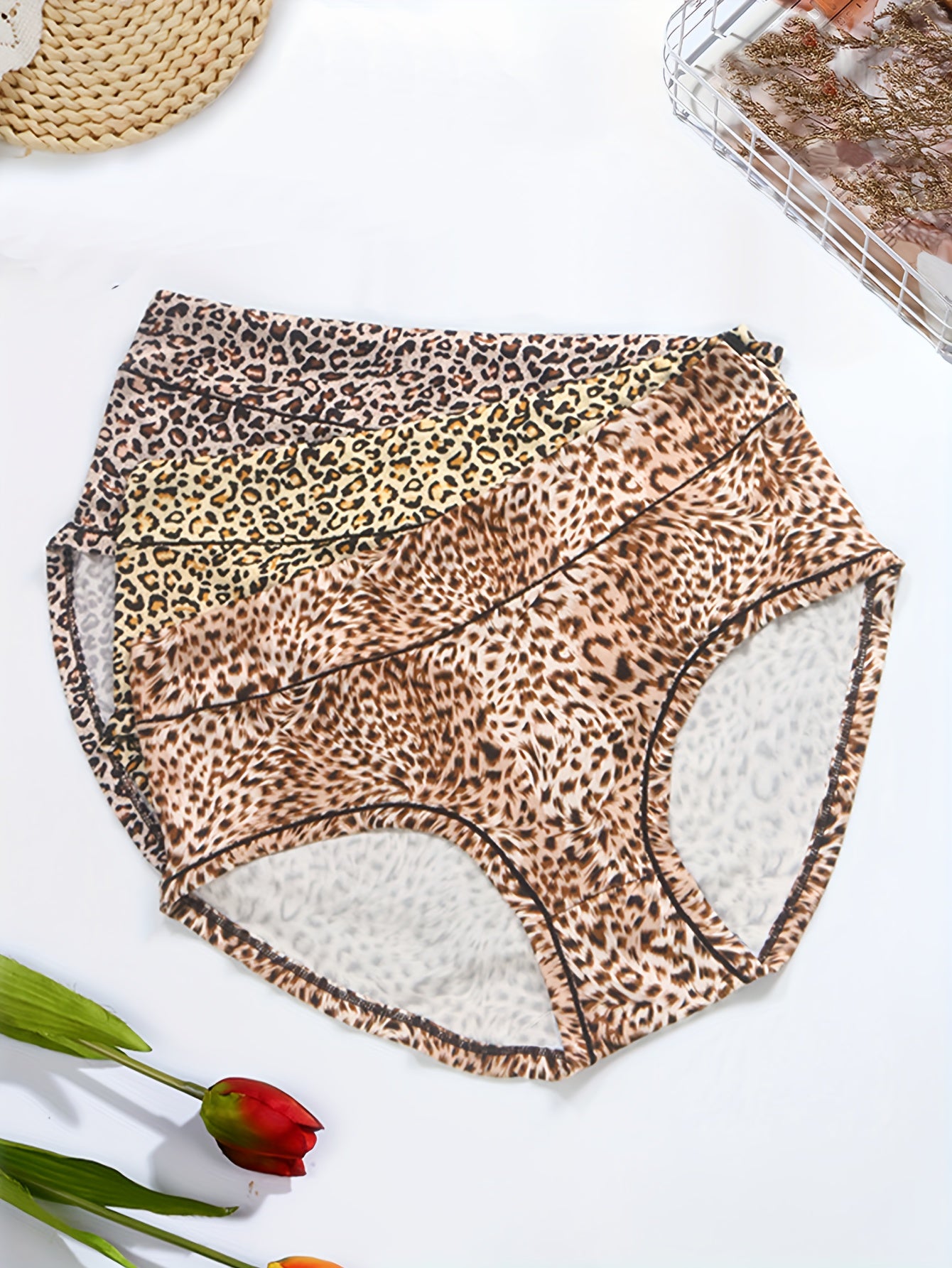 3 Pack Plus Size Leopard Print Briefs Set