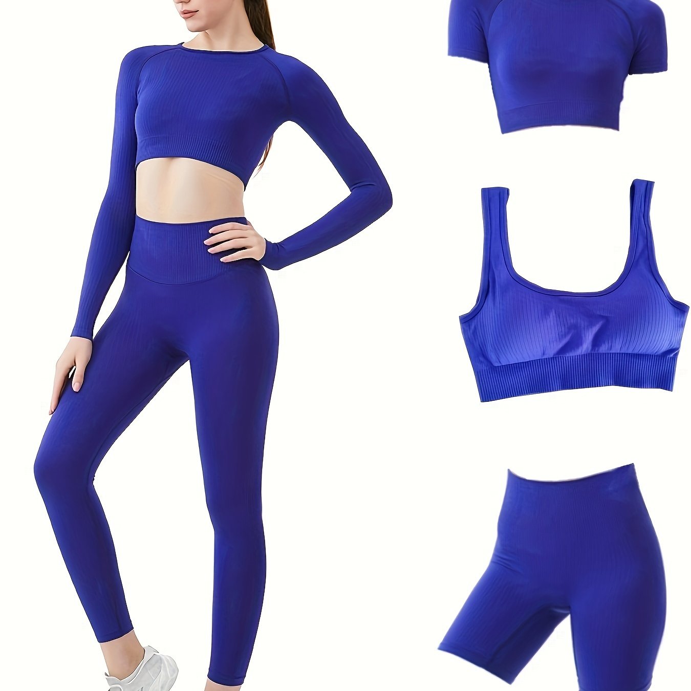 5Pcs Seamless Yoga Suit Slimming Top & High Waist Short & Pant Set