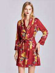 Dragon & Phoenix Print Night Robe V Neck House Robe Women's Sleepwear
