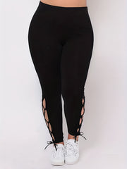 Women's Plus Cut Out Lace Up High Stretch Leggings