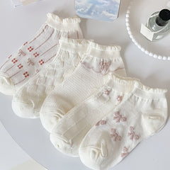 5 Pairs Sweet & Ruffle Low Cut Socks Women's Stockings & Hosiery