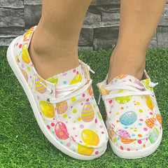 Women's Colorful Egg Easter Flat Skate Shoes Lightweight Walking Shoes