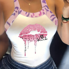 Leopard & Lip Print Tank Top Sleeveless Casual Summer Women's Clothing