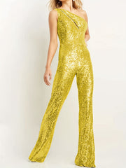 Glitter One Shoulder Sequined Jumpsuit For Party Club