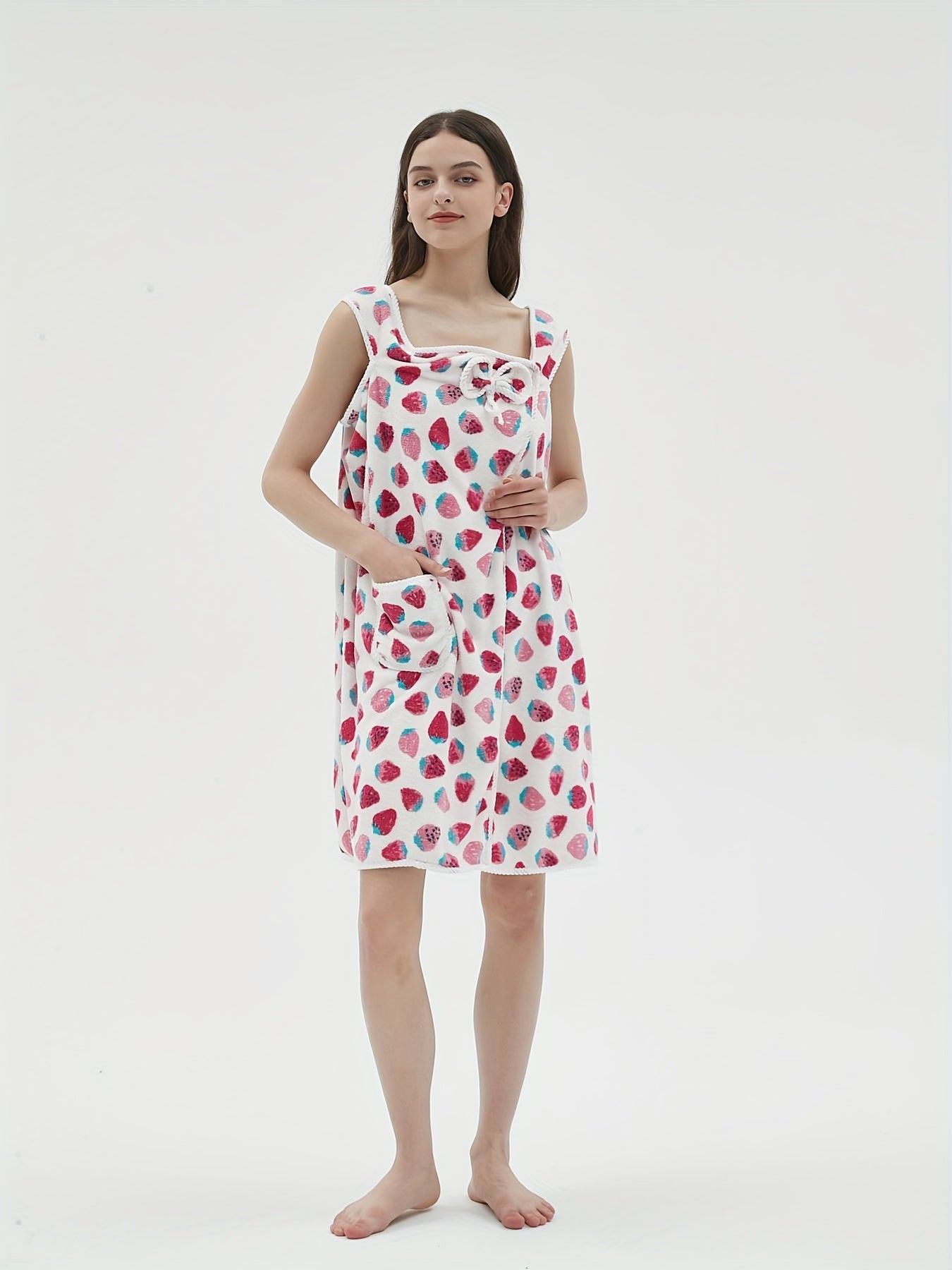 Strawberry Print Lounge Robe Warm & Bow Lounge Robe