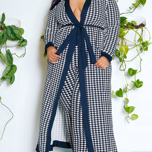 Houndstooth Print Robe & Pants Set