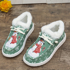 Women's Winter Snow Boots Snowmen Snowflakes Plus Plush Lace-up Flat Skateboa