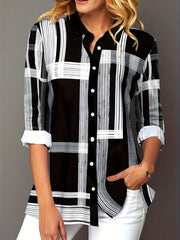 Geometric Print Button Up Blouse