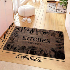 Wood Print Kitchen Rug Soft Anti Fatigue Non Slip Washable
