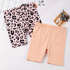 2pcs Toddler Girls Leopard Elastic Waist Biker Shorts Set