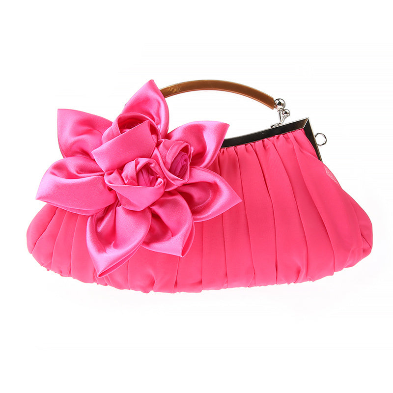 Floral Decor Clutch Bag Ruched Detail Handbag Women's Chain Shoulder Bag