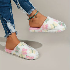 Women's Butterfly Print Plush Slippers Warm Cozy Indoor Shoes
