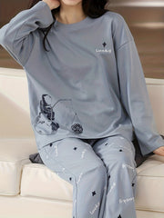 Letter Print Pajama Set Long Sleeve Top & Pants