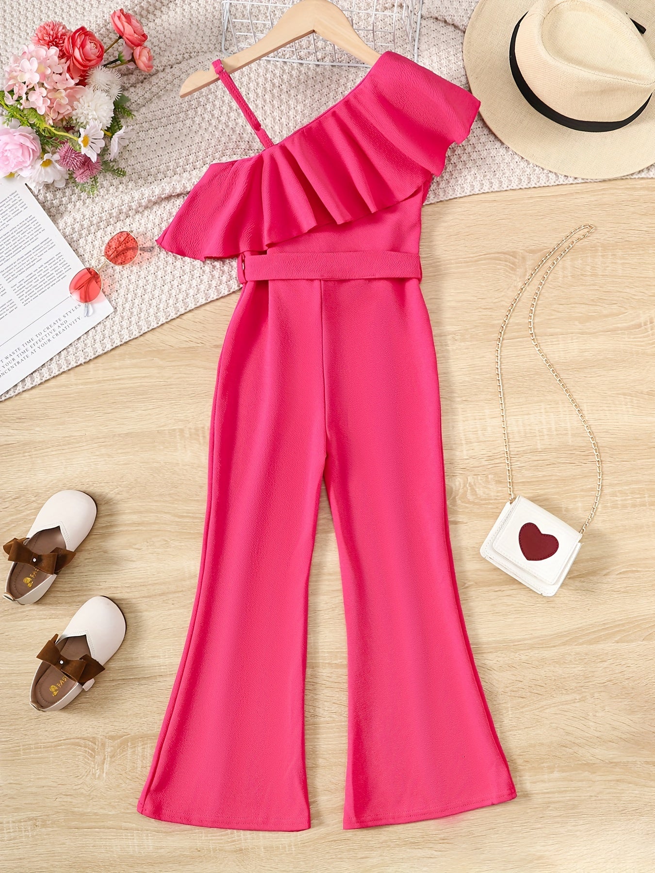 One Shoulder Ruffle Romper Jumpsuit for Girls Summer