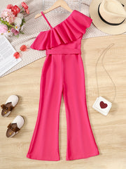 One Shoulder Ruffle Romper Jumpsuit for Girls Summer